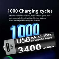 Baterai Lithium AA 1.5V 3400mWh isi ulang USB dengan Port pengisian daya bawaan untuk Senter, mainan, remote, perangkat LED