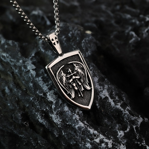 Collar con colgante de escudo de acero inoxidable yunnique para hombre, diseño de ángel San Miguel, joyería de moda, regalo para él - Product Image 4