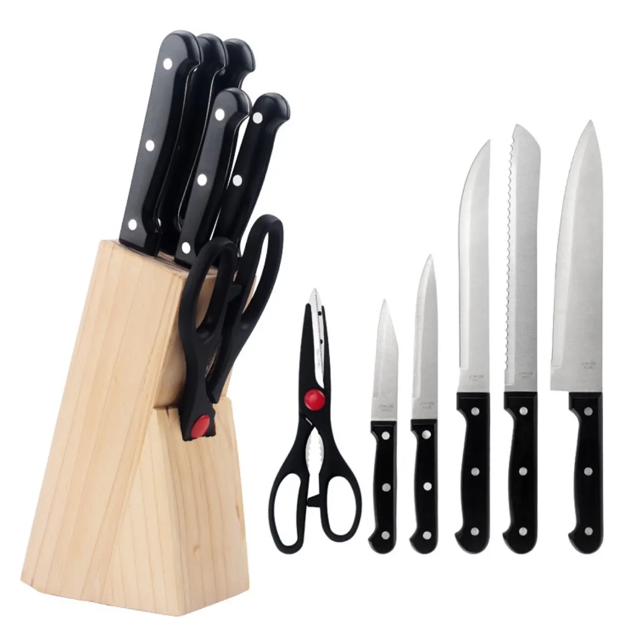 A2754 Best Quality Kitchen Gift 8pcs Tool Knife Sets With Wood Base Sharpen Cutter Sets Stainless Steel Kitchen Knives Set