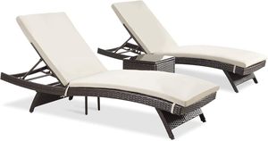 Ensemble <span class=keywords><strong>de</strong></span> chaises longues en rotin moderne Phoenix Pamapic à pieds coniques, 3 pièces, dossier réglable, <span class=keywords><strong>coussin</strong></span> amovible, pour l'extérieur - Product Image 5