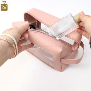 <b>Clear</b> Makeup Travel Cosmetic <b>Bags</b> Multipurpose Pu Leather <b>Toiletry</b> <b>Bag</b> With Zipper - Product Image 2