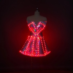 Robe LED pour <span class=keywords><strong>femme</strong></span> avec jupe Laser argentée Sexy Performance Costume de scène de chanteur DJ Costume Cosplay - Product Image 6