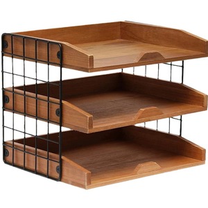 Desktop <b>File</b> Organizer 3 Tier Wood And Metal <b>Storage</b> Rack For Office Desk Documents And Supplies - Product Image 3