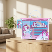 Paquete de Papelería de PVC con Diseño de Unicornio de Dibujos Animados al por Mayor, Juego de Regalo Completo para Niñas