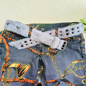 Cinto Masculino Casual de Moda em Pele Sintética e Couro Genuíno, Personalizado, 40mm, com Furos Duplos Cravejados e Fivela Dupla de Pino, Pele Cinza de Grão Integral - Product Image 1