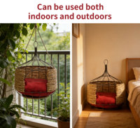 Lit suspendu pour chat en jacinthe d'eau tissé à la main de luxe avec cadre en métal et coussin rouge en peluche