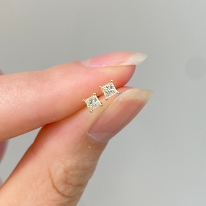 Pendientes de Diamantes Naturales con Corte Princesa en Oro Sólido de 18K Xinfly, AU750, 0.20ctw, Solitario Cuadrado, Joyería Fina para Mujer - Product Image 6