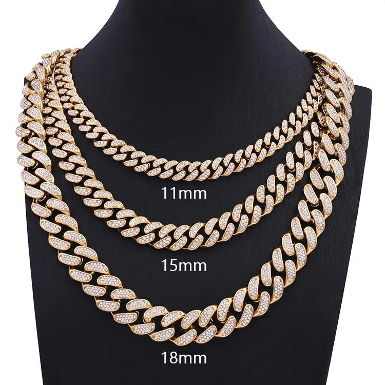 Wholesale High Quality Iced Out CZ Zircon HipHop Style Miami Cuban Link Chain Fashion Stainless Steel Necklace Jewelry For Man