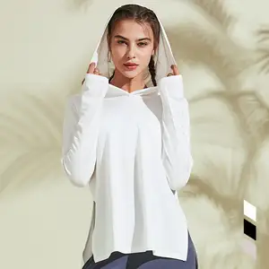 Vrouwen Hooded Running Workout Sportkleding Ademend Hoge Kwaliteit Bulk Plain White Lange Mouw Yoga T-shirts