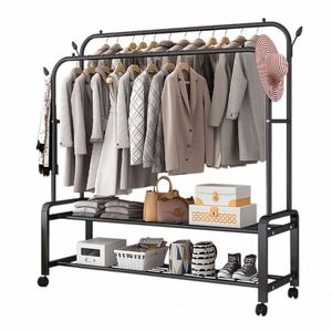 NOUVEAU Porte-<span class=keywords><strong>vêtements</strong></span> double <span class=keywords><strong>sur</strong></span> <span class=keywords><strong>roulettes</strong></span>, design simple et tendance, pour suspendre les <span class=keywords><strong>vêtements</strong></span>, noir - Product Image 4