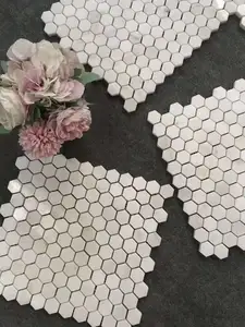 Mármol Blanco hexágono mosaico baño azulejo de piso