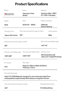 Yesido Palo Selfie Telescópico Extensible de Aleación de Aluminio de 170 cm, Trípode con <span class=keywords><strong>Estabilizador</strong></span> de Gimbal de 3 Ejes SF32 - Product Image 5