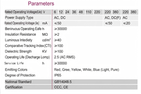 Feux indicateurs jaunes, verts, rouges AD16 220V/24V LD11-22D LED IP65, feux de signalisation à bornes à vis