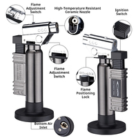 Briquet torche à flamme réglable à deux modes, jet et flamme ouverte normale, rechargeable au gaz, pour barbecue, cuisson, pâtisserie, camping