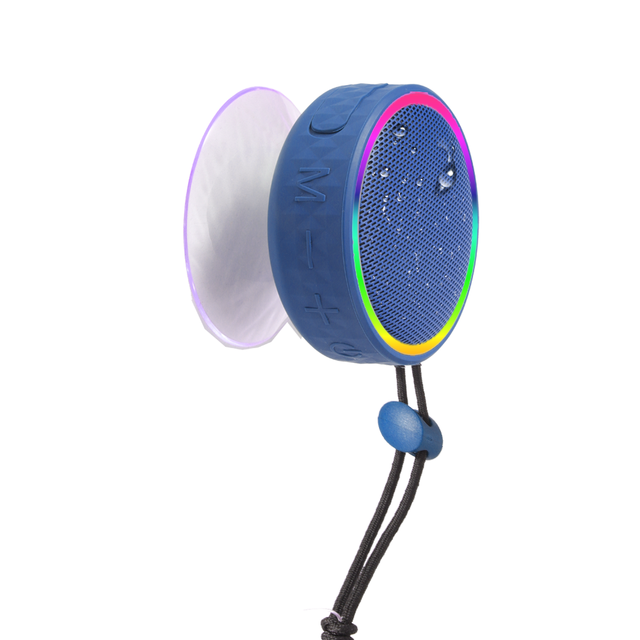 FM0208 IPX6 Waterproof Blue-tooth 5.3 Speaker with LED Lights, 5W Bass, 6H Playtime, TWS & Suction Mount