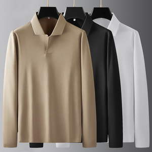 <span class=keywords><strong>Polo</strong></span> da <span class=keywords><strong>uomo</strong></span> in misto <span class=keywords><strong>lana</strong></span> di alta qualità in pile calda tinta unita da lavoro con risvolto a <span class=keywords><strong>manica</strong></span> <span class=keywords><strong>lunga</strong></span> - Product Image 4