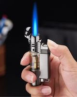 Briquet torche à flamme bleue en gros, coupe-vent, rechargeable au butane, pour cigares et cigarettes, avec logo personnalisé