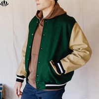 Chaqueta Varsity de Invierno Casual para Hombre, en Lana y Cuero, con Bolsillos Interiores y Botones a Presión, Servicio OEM, Gran Venta