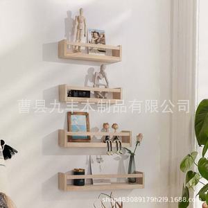 <b>Wall</b> <b>Mounted</b> Wooden Storage Rack Natural Wood Color Rectangle Large Capacity Living Room Display <b>Shelf</b> - Product Image 2