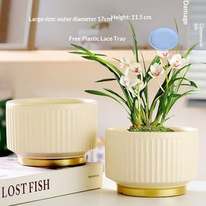 Bandeja de cerámica al por mayor para macetas de orquídeas Phalaenopsis - Lujo, aislante, a prueba de viento, color crema, simple, para plantas suculentas pequeñas, hecha <span class=keywords><strong>en</strong></span> China - Product Image 3