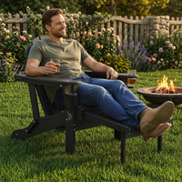 Chaise Adirondack d'extérieur moderne en polybois HDPE avec repose-pieds intégré et porte-gobelet – Confortable pour terrasse, foyer ou patio