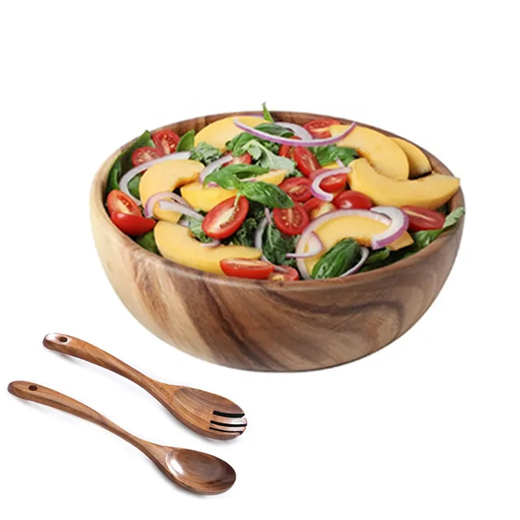 Natürliche hölzerne Akazien-Salats ch üssel Runde Set Food Serving Bowl