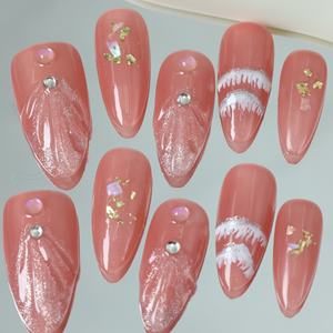 Uñas Postizas de Lujo Hechas a Mano al por Mayor, Estilo Y2K con Pedrería, Forma Almendrada, Cobertura Completa 3D, Puntas Francesas, Uñas Acrílicas Reutilizables - Product Image 4