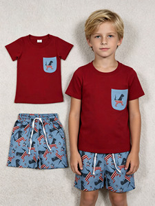 Conjunto de Ropa Infantil RTS Boutique para el 4 de Julio, Camiseta y Pantalones Cortos de Béisbol con Dinosaurios para Niños, Diseños Nuevos de EE. UU. - Product Image 1