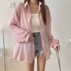 Blusa de Manga Larga para Mujer, Ligera y Ligeramente Transparente, de Poliéster y Spandex con Protección Solar - Product Image 1