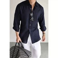Kemeja Pria Lengan Panjang Custom dengan List Kontras, Kerah Kancing Kasual, Gaya Vintage Streetwear, Atasan Musim Gugur, Grosir Desainer Satin
