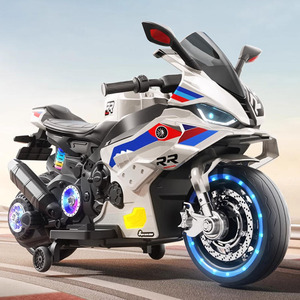 Moto électrique rechargeable pour enfants de 3 à 8 ans, avec deux places et roues bleues. - Product Image 3