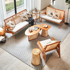 Ensemble de canapés sectionnels en rotin avec coussins moelleux inclinables, tressage en canne naturelle pour appartements, hôtels et espaces de vie - Product Image 1