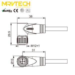Conector de cable eléctrico Marvtech OEM hembra sin blindaje, ángulo de 5 pines M12, sobremoldeado, para Profinet, EtherCAT, PC industrial - Product Image 5