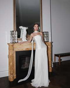 white christmas dresses Elegant Pleated Chiffon Long-Sleeved Wedding Gown CDCD242W main image 1