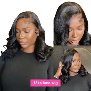 Perruque synthétique noire en <span class=keywords><strong>cheveux</strong></span> vierges européens, courte ou longue, bouclée, <span class=keywords><strong>avec</strong></span> bandeau en dentelle et attache à clipser - Product Image 3