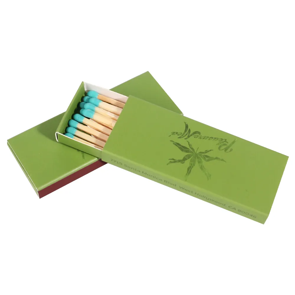 Logotipo avanzado Patrón personalizado Parches Embalaje Papel cuadrado Diseño artesanal de lujo Matchstick Green Matchbox