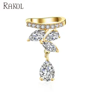 RAKOL EP2277 clip on ear fashion drop earrings 2021 rhodium 18K gold plated women accessories