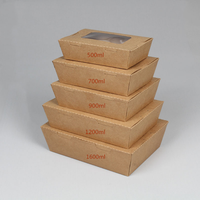 Hot Selling 500Ml 1200Ml 1600Ml Natuurlijke Bruin Wegwerp Kraft Papier Doos Met Venster Salade Nemen Kraft papier Maaltijd Doos