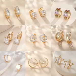 أقراط XUPING الأنيقة بالجملة، أقراط ذهبية عيار 14 و18 قيراط مرصعة بالزركون، مجموعة أقراط يومية عصرية للنساء - Product Image 3