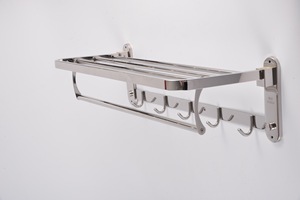 Toallero Moderno de Acero Inoxidable para Montar en la Pared con Ganchos, Acabado Cromado, 60 cm, Organizador de Baño, Soporte Fijo para Toallas - Product Image 6