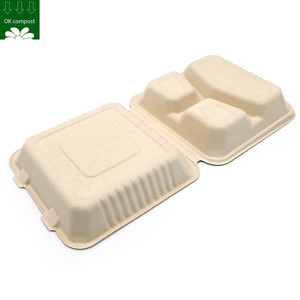 Tùy chỉnh phân hủy sinh học compostable mía bã mía hộp 3 bộ phận compostable hộp đựng thức ăn vỏ sò dùng một lần cho thực phẩm nóng - Product Image 4