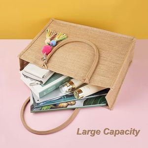 Premium Shopping Picnic Travel Beach Bridesmaids Large Capacity Foldable Waterproof Jute Hand Bag for Women - Product Image 3