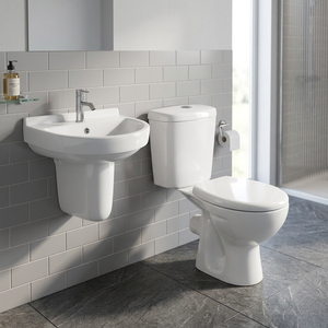 Ensemble de sanitaires de salle de bain en céramique, comprenant une toilette deux pièces et un lavabo mural, fourni par l'usine - Product Image 6