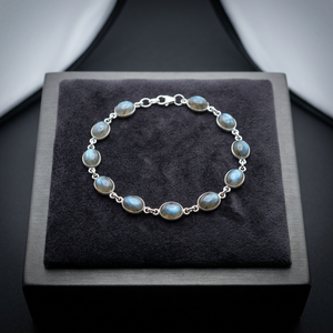 Labradorite Gemstone Oval Shape Tennis <b>Bracelet</b>-925 <b>Sterling</b> <b>Silver</b> Gold Plated Bezel Set Chain Link Unisex Everyday Wear - Product Image 3