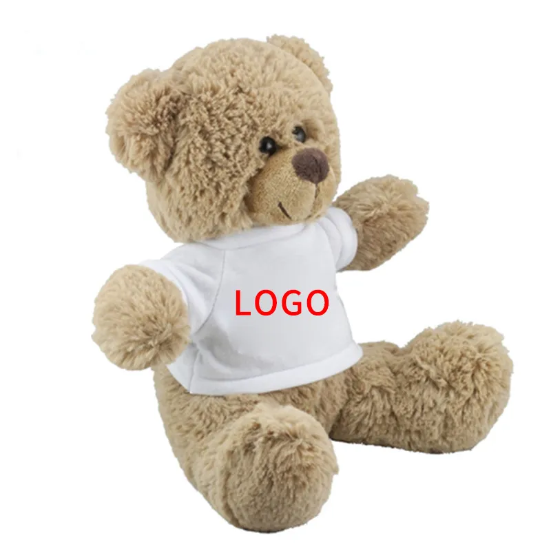 Mini osito de peluche de alta calidad, juguete interactivo con Logo de camiseta