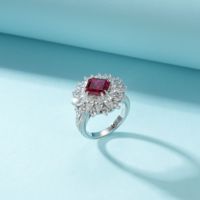 Bague de Luxe Anniversaire en Argent Plaqué avec Rubis de Laboratoire Taille Princesse et Pierre d'Agate, Sertie Pavé de Pierres Précieuses pour Femme - Wangfu Jewelry