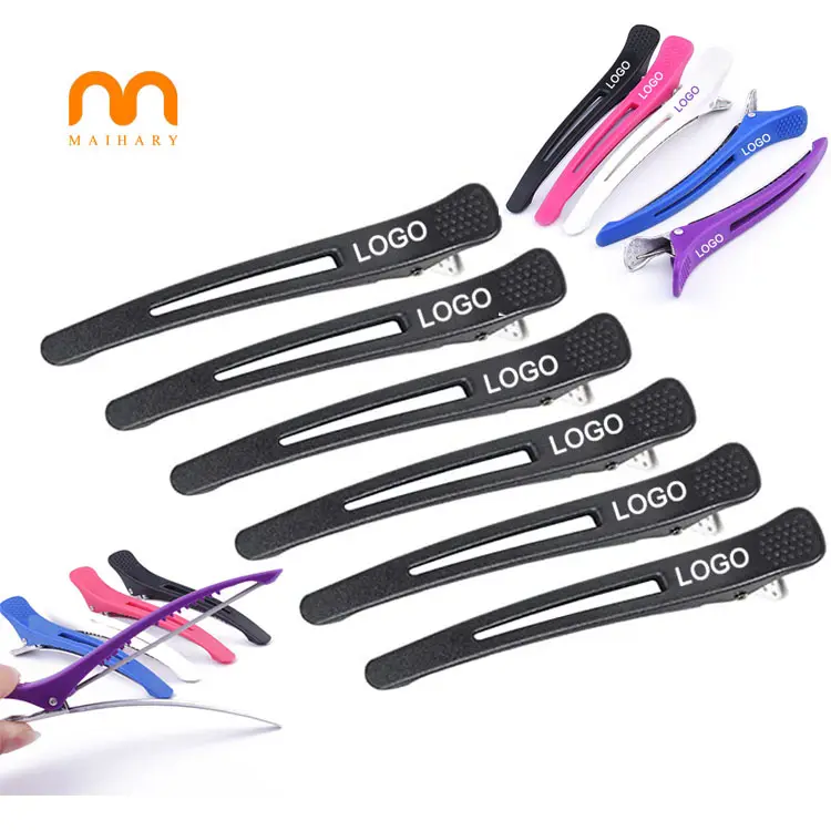 cheaper custom logo barber salon hair cutting plastic traceless duck mouth clamps with silica hairdressing metal hair clip