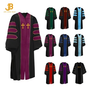 Robes longues brodées de croix pour prêtre, <span class=keywords><strong>pasteur</strong></span>, église chrétienne, chœur, adultes, robe de remise de diplôme de doctorat, noir et rouge pour adultes - Product Image 1