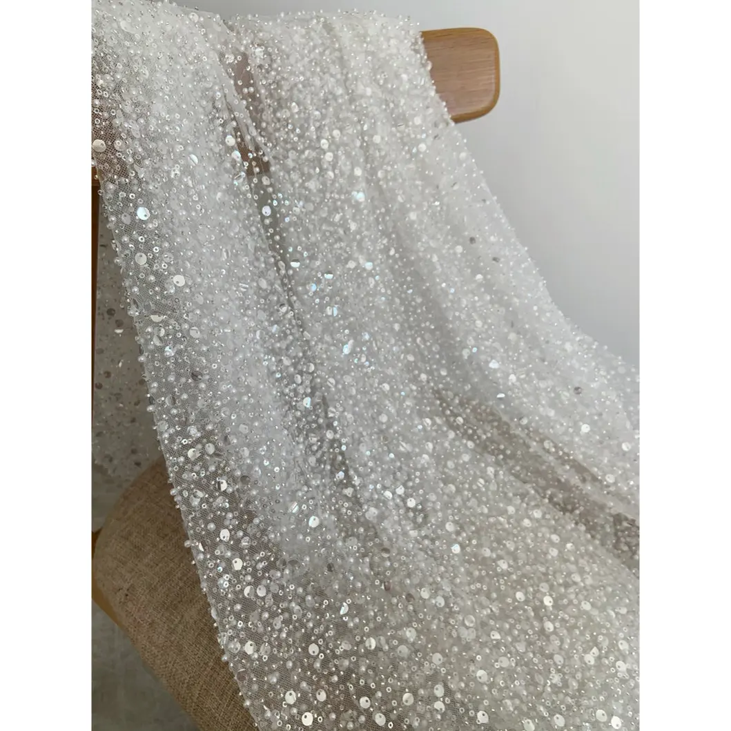Pháp sequined Ren Vải của sân nặng đính cườm vải tuyn cho Bridal Dresses