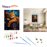 Décorations murales HJ mignonnes d'animaux chats, kits de peinture par numéros sur toile en acrylique à forte couverture et haute luminosité pour filles, anti-stress
